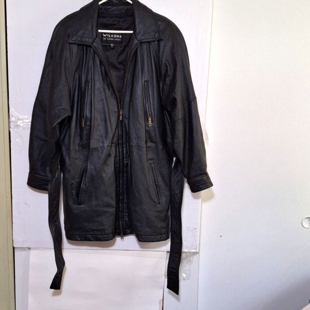 A Wilson's Women's Leather Coat Removable Thinsulate Lining Long Line Size M